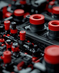 Naklejka premium Red and Black Mechanical Components Close-Up