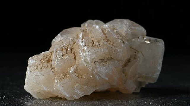 Zeolite crystals (crystalline aluminosilicate) sample rotating slowly against a black background [India]