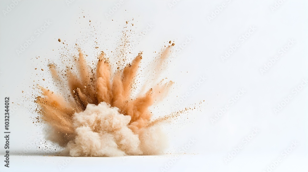 Poster vibrant chocolate colored powder bursting with dynamic energy exploding in a captivating display of 