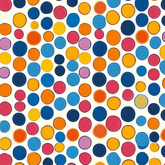 A colorful pattern featuring various sized circles in vibrant hues against a light background, creating a playful and dynamic visual effect.