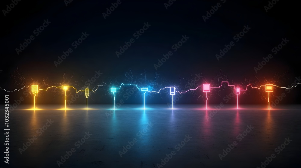 Aufkleber multicolored electrical sparks glowing and branching out in sharp lightning like forms isolated on a