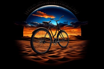 Illustration of an old-fashioned penny-farthing bicycle, with large front wheel and small rear wheel