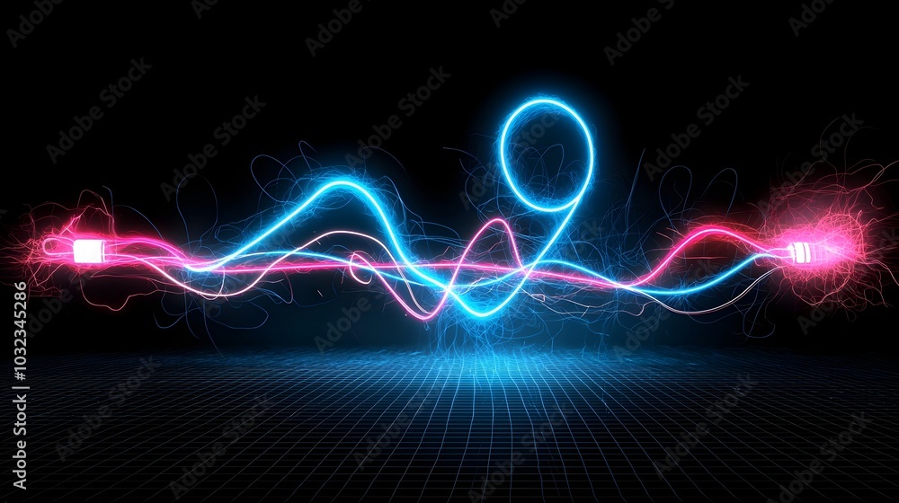 Fototapete Vibrant colored electrical currents and sparks crackling and spreading with dynamic energy isolated against a transparent background for high impact visuals and graphic design