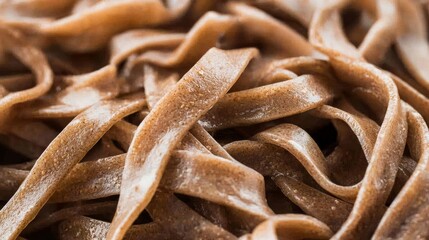 Close-Up of Fresh Whole Wheat Tagliatelle Pasta Ribbons