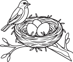 Birds building nest on white background, vector
