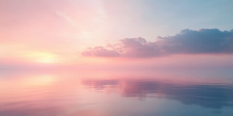 Fototapeta premium Calm water reflects pink and blue sky.