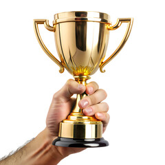 Hand Holding a Gold Trophy on a  Transparent Background