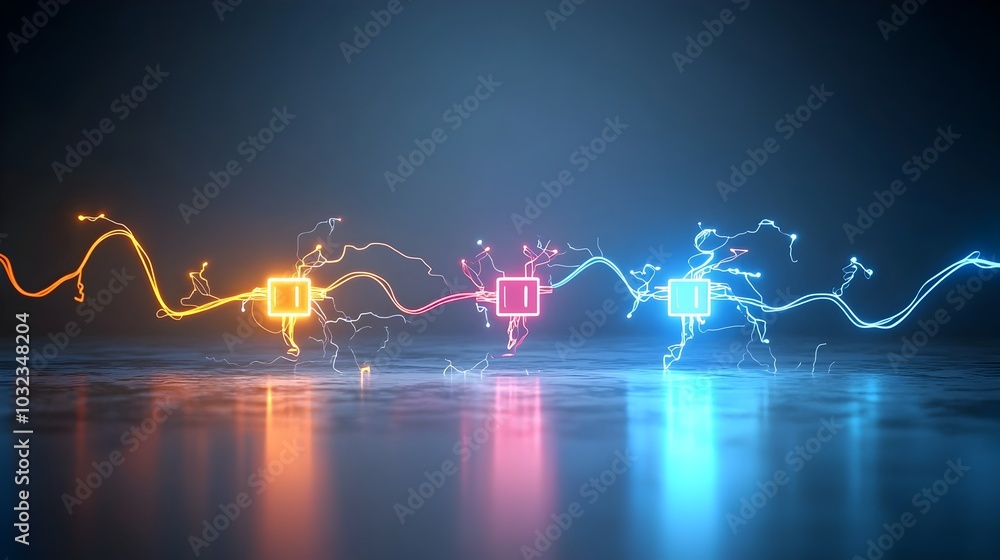 Poster stunning visualization of vibrant pulsing electricity lines in dynamic eye catching colors isolated 