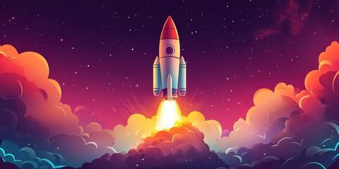 Rocket Launch for startup business creative city modern banner, Generative AI