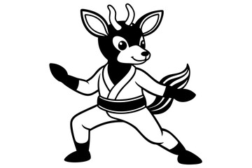 Cute Deer Peanut  practicing karate. Cartoon vector 