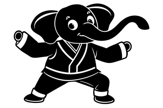 Cute elephant Peanut  practicing karate. Cartoon vector  - Powered by Adobe