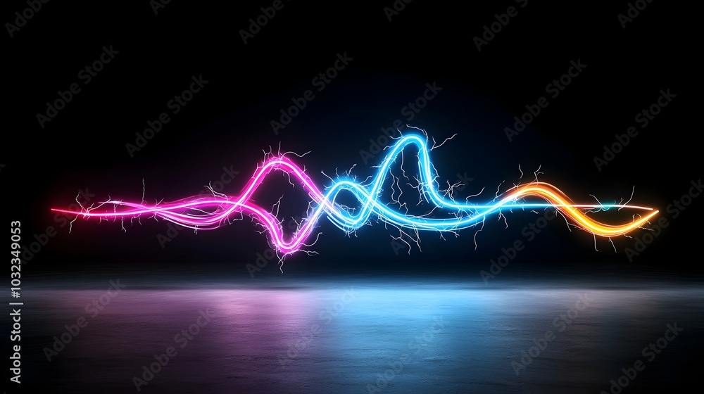 Poster vibrant and colorful crackling electric sparks and twisting energy waves isolated on transparent bac