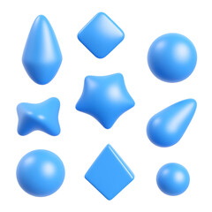 set of abstract triangle square blue freeform shape form 3d render icon isolated on transparent background cutout	
