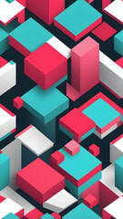 Obraz premium Geometric Cubical Background with pink, red, turquoise accents, Modern, Minimalist Design on White