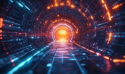 Fototapeta premium Futuristic portal gate scene, holographic teleportation on futuristic world space cyber technology background. 3D neon with glowing lines. Future technology and, Generative AI