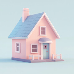 A cartoon house in 3d cartoon style isolated on a white background.  