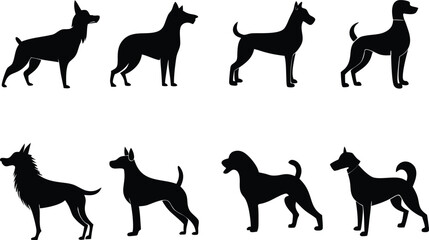 Set of Dog breeds vector silhouette in white background