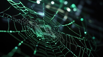 Fototapeta premium Matrix of Connectivity: Green Circuit Web Aesthetic