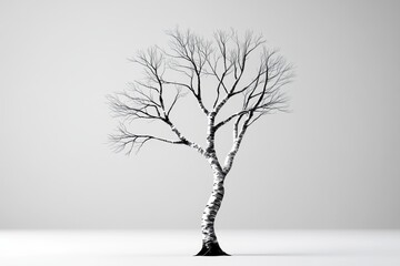 Obraz premium Simple line drawing of a single birch tree, with delicate branches