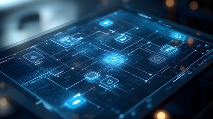 UI design with neumorphism style, featuring raised icons and a clean, futuristic appearance