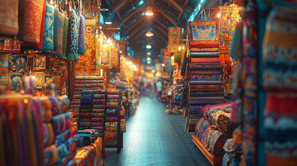 Obraz premium Vibrant textile market filled with colorful fabrics