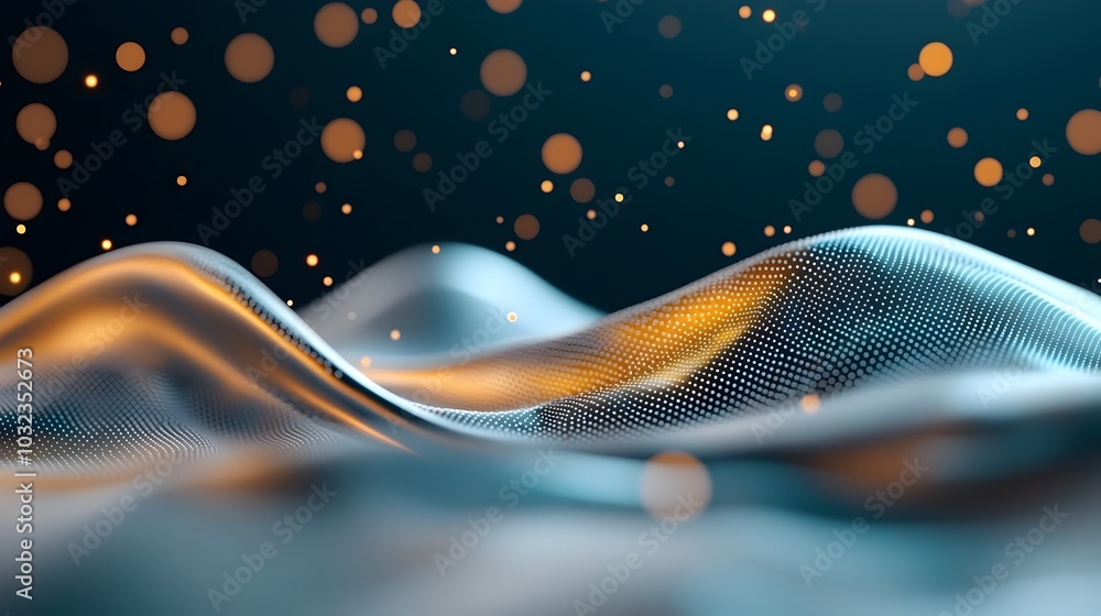 Poster architectural landscape of a futuristic smart city featuring abstract dot connections gradient lines