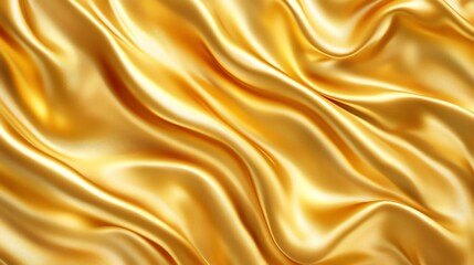 Fototapeta premium Golden satin fabric draped in soft waves, luxurious and shiny, perfect for elegant decoration