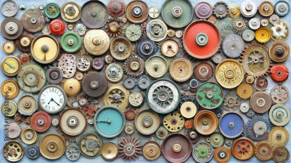 Poster Collage of Worn and Weathered Circular Objects