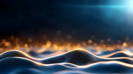 Innovative city skyline featuring abstract dot networks gradient line intersections and aesthetic wave line designs symbolizing data connectivity futuristic metropolis luminescent data streams