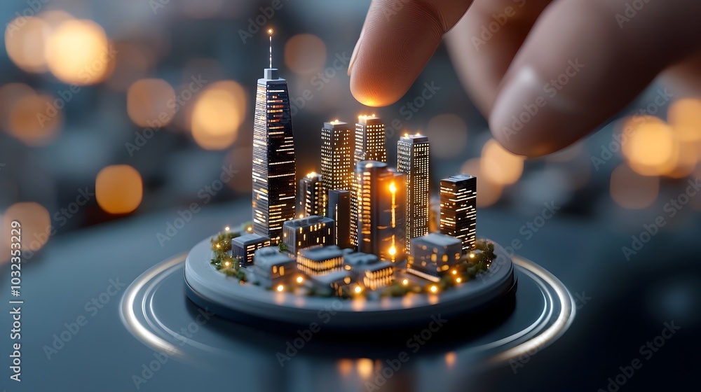 Aufkleber Cutting edge metropolis with abstract dot matrix gradient line linkages and intricate wave patterns illustrating smart city concepts modern metropolis holographic projections glowing interfaces