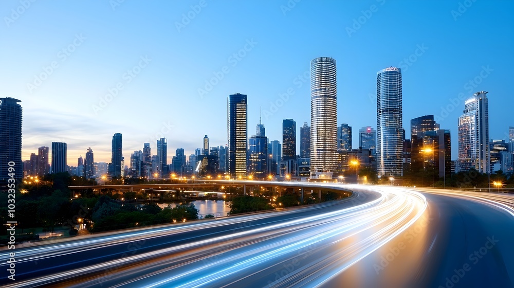 Aufkleber innovative digital city skyline featuring abstract dot networks gradient line intersections and aest