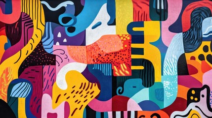 Abstract colorful graffiti wall art.