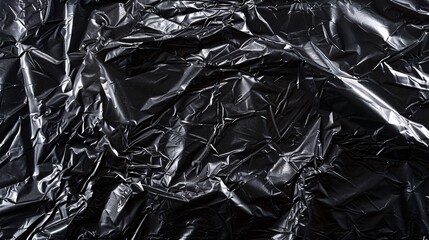 A close-up of plastic film creases, with a shiny texture on a black background creating depth and detail.