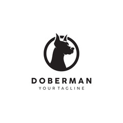 Doberman dog head silhouette inside circle logo vector illustration