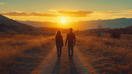 Fototapeta premium A young family touring an empty plot of land, dreaming of building their perfect home one day,