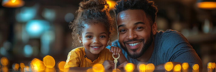 A family putting the keys to their new house on the table, the symbol of their first big step into homeownership with a mortgage,