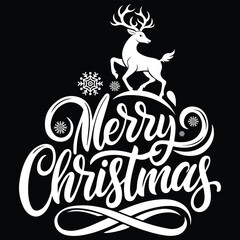 Merry Christmas Text With Black Background. Elegant Christmas lettering. Christmas and New Year typography Vector.