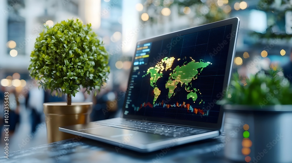 Poster holographic projection depicting the high energy environment of a exchange trading floor within a mo