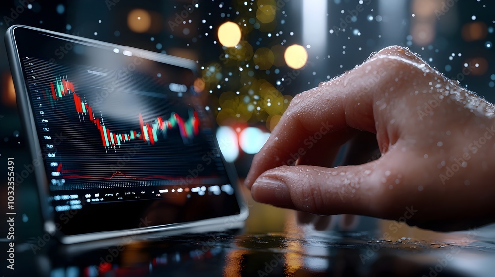 Aufkleber holographic projection depicting the high energy environment of a exchange trading floor within a mo