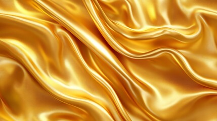 Fototapeta premium Golden satin fabric draped in luxurious waves, shimmering with a soft, silky texture and a subtle golden pattern