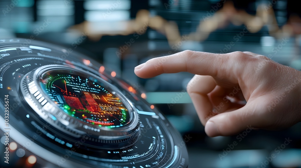 Fototapete a holographic projection of a dynamic and futuristic exchange trading floor within a modern financia
