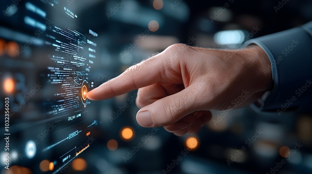 Aufkleber Futuristic hologram depicting a bustling trading floor within a high tech financial institution with transparent holographic screens displaying real time tickers and market analytics