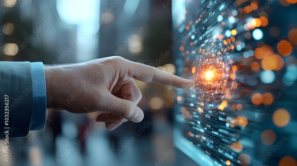 Fototapete Futuristic holographic projection of a dynamic trading floor in a cutting edge financial center with transparent 3D displays presenting real time data and analytics