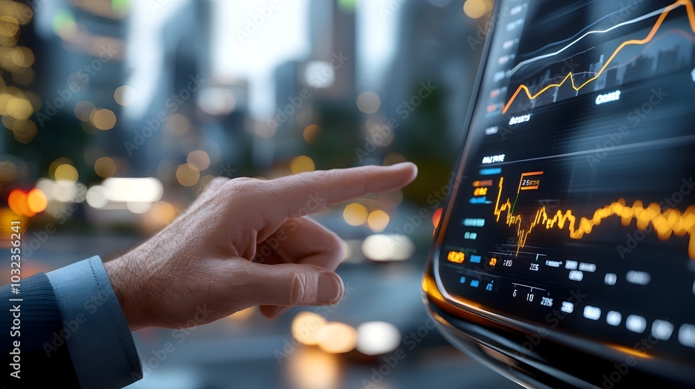 Aufkleber Innovative futuristic holographic projection showcasing a dynamic trading floor in a cutting edge financial center  Transparent 3D displays present real time data and analytics