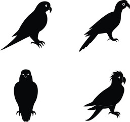 Collection of Parrot Birds Silhouette vector illustration on a White Background