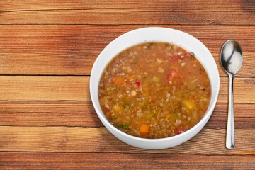 Fresh prepared tasty homemade soup dish