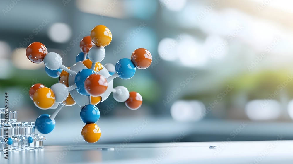 Aufkleber Captivating 3D molecular model with a complex chemical structure intricate atomic bonds and vibrant color coded elements