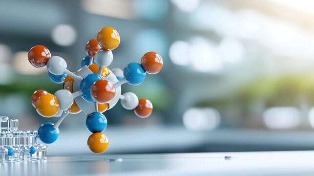 Captivating 3D molecular model with a complex chemical structure intricate atomic bonds and vibrant color coded elements