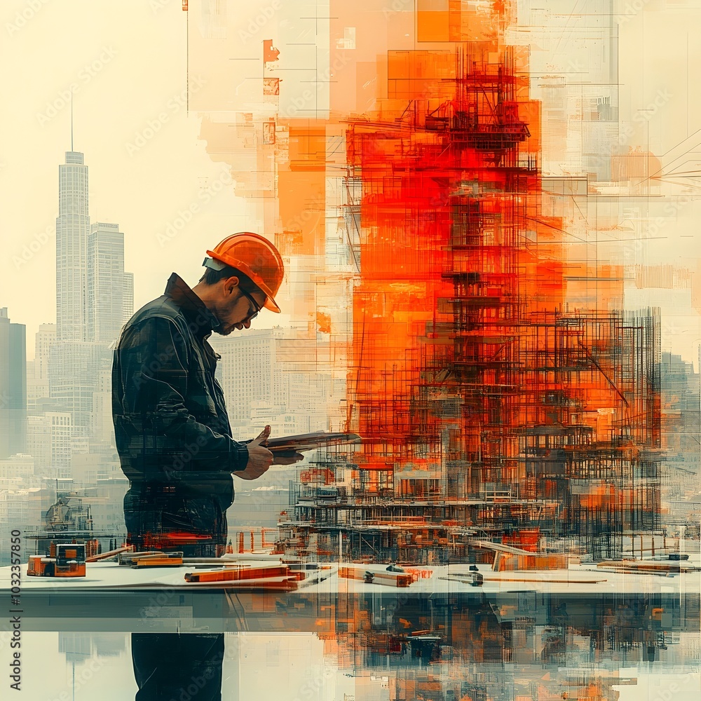 Leinwandbilder innovative building construction design concept featuring multiple exposure graphic construction wor