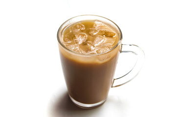 glass of iced latte coffee isolated on white background